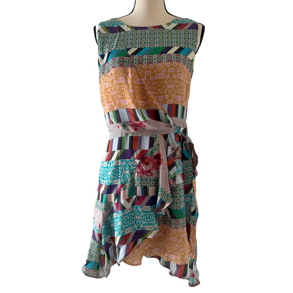 NWT! Nicole Miller Collection Asymmetrical Silk Printed Tie Dress, Size 6